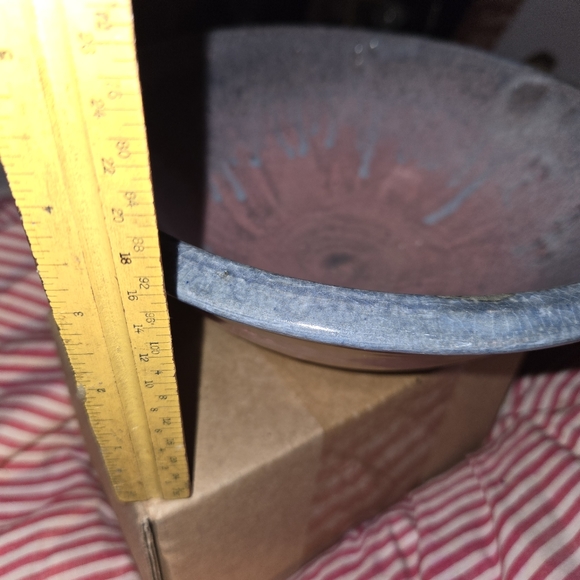 Hand Thrown Studio Art Pottery Bowl in Pink, Blue, & Tan, 8" x 3.5" Tall - Picture 11 of 12